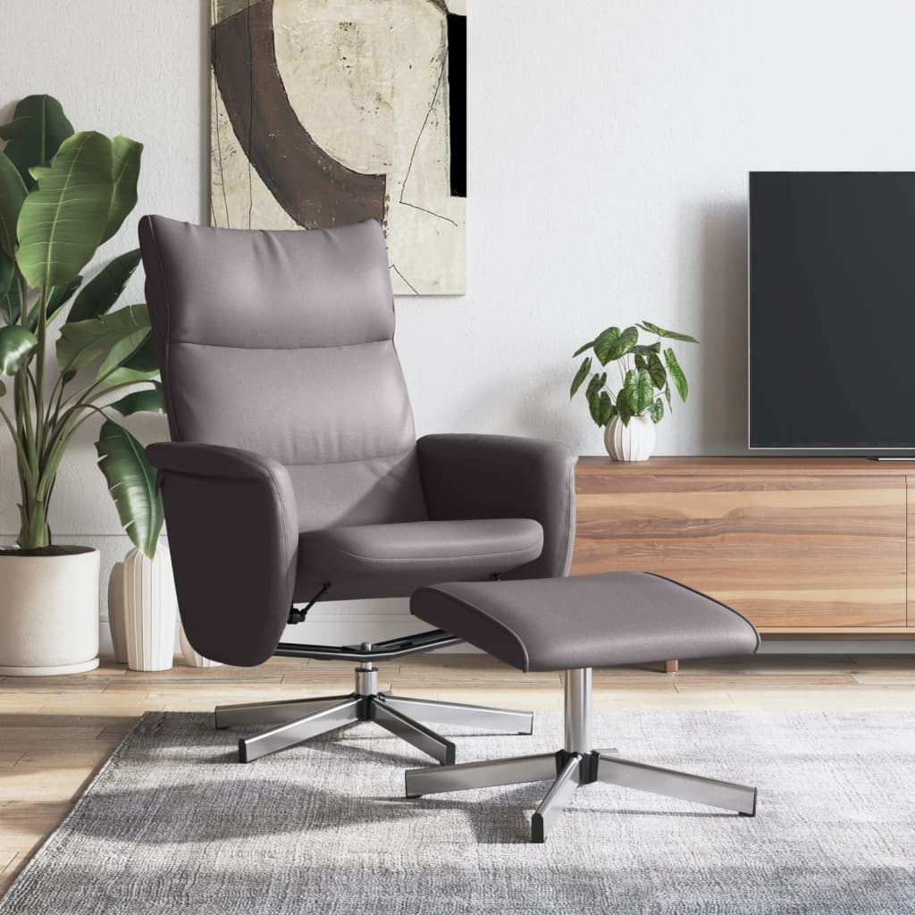 Vetonek Sillón reclinable con reposapiés cuero sintético gris