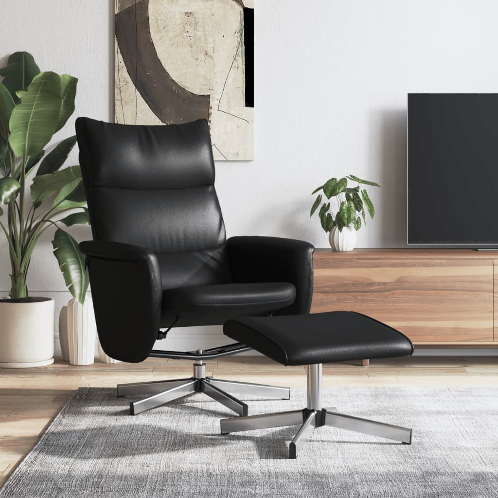 Vetonek Sillón reclinable con reposapiés cuero sintético negro