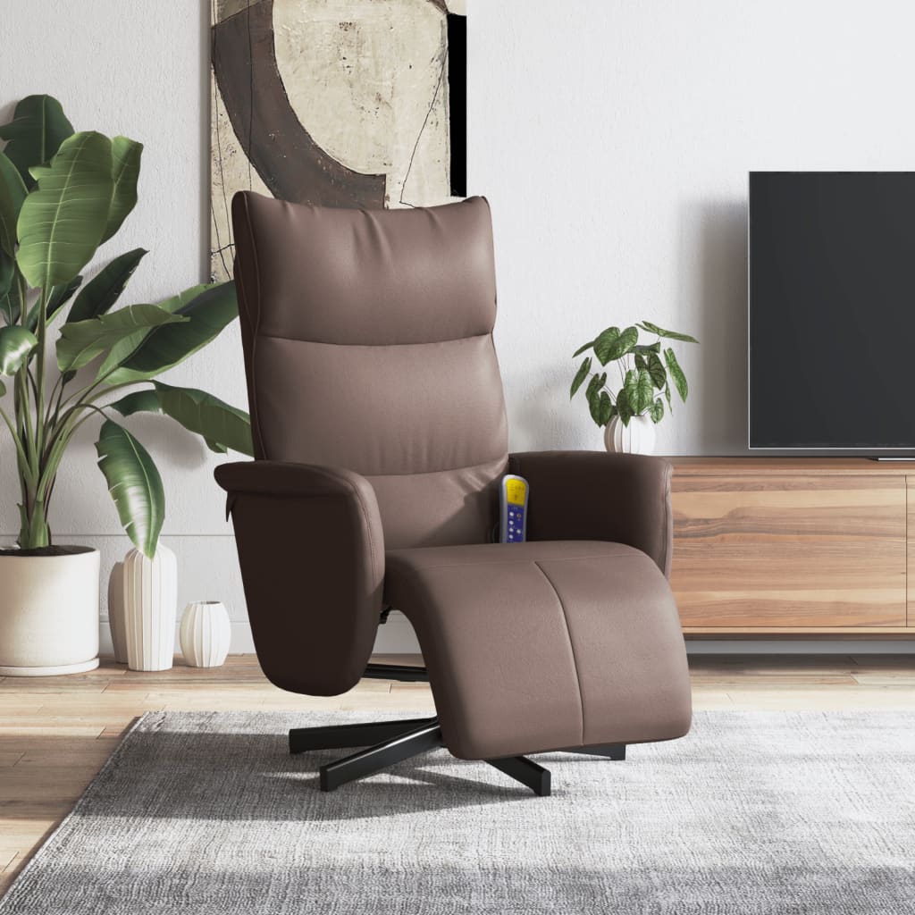 Vetonek Sillón reclinable masaje con reposapiés cuero sintético marrón