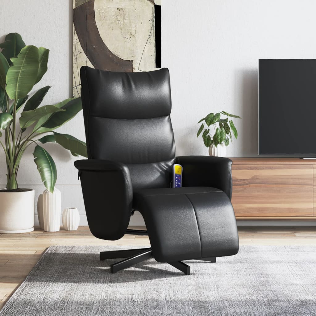 Vetonek Sillón reclinable masaje con reposapiés cuero sintético negro