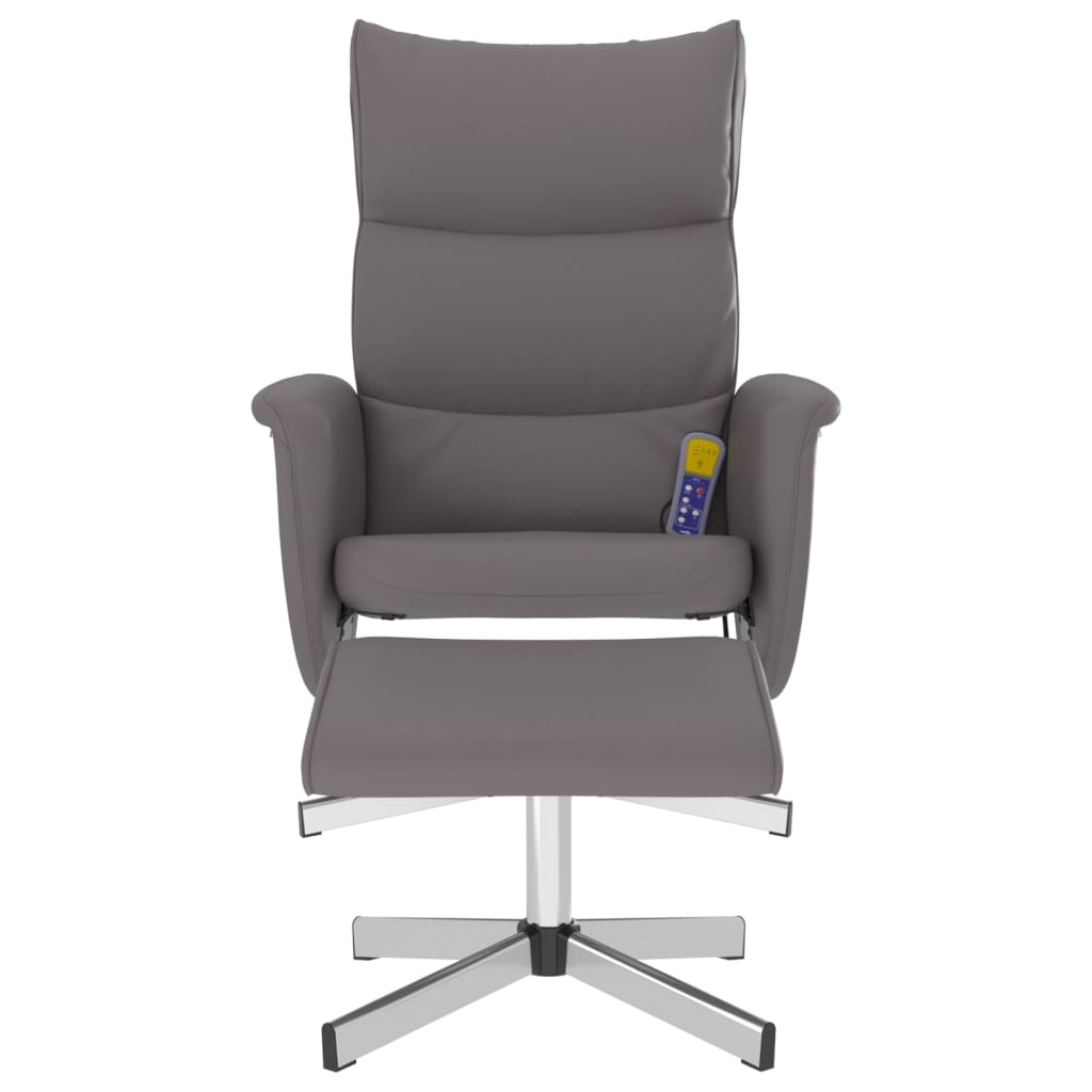 Sillón de masaje reclinable con reposapiés cuero sintético gris