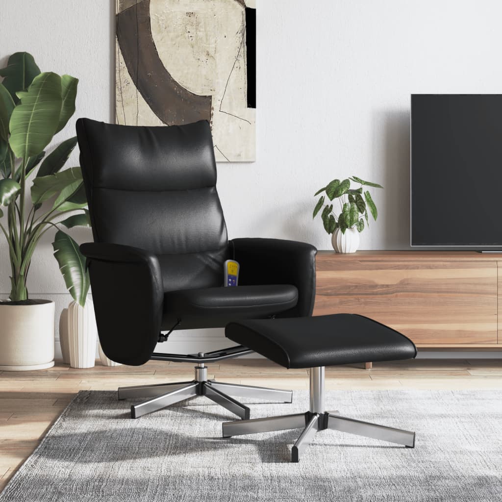 Vetonek Sillón reclinable masaje con reposapiés cuero sintético negro