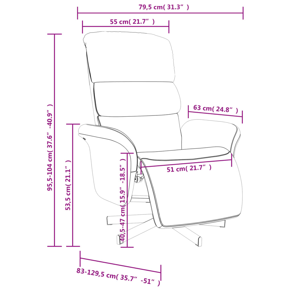 Reclinable armchair with black fabric rests