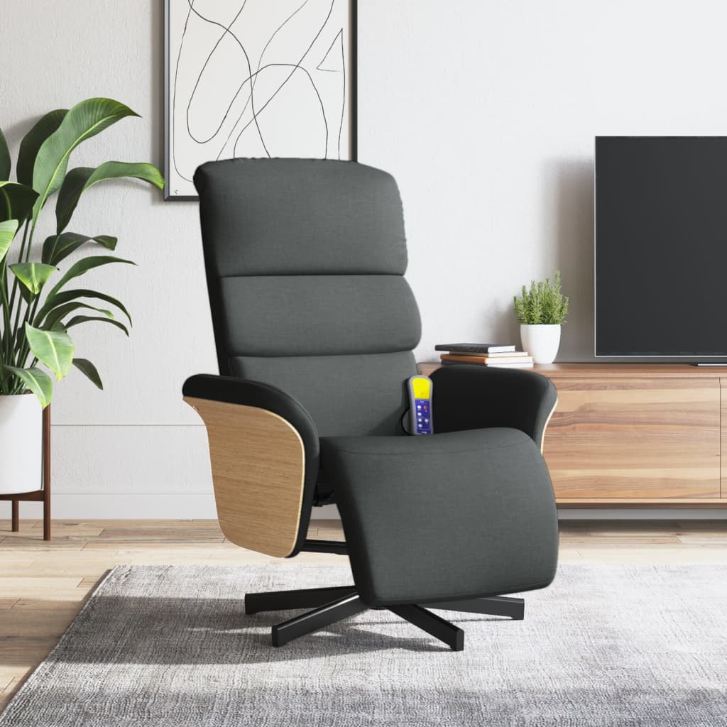 Vetonek Sillón reclinable de masaje con reposapiés tela gris oscuro