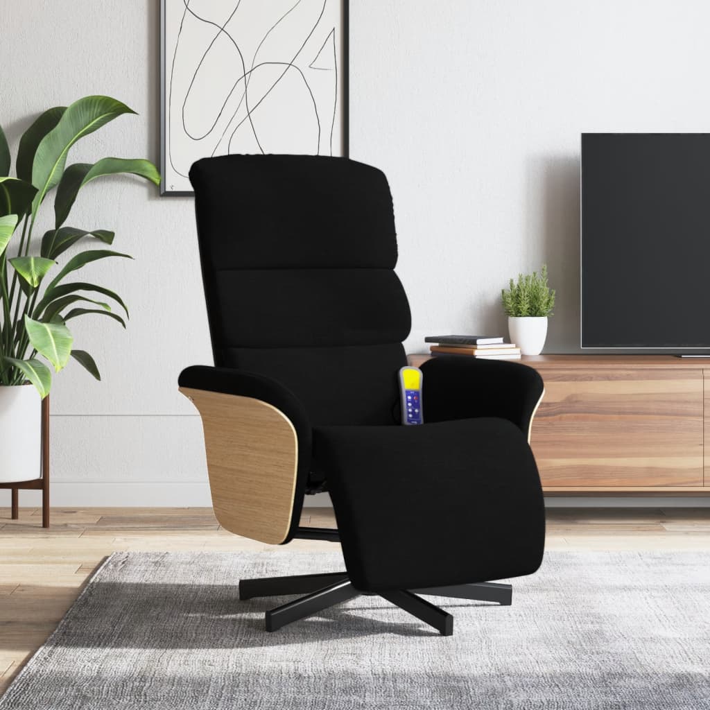 Vetonek Sillón reclinable de masaje con reposapiés tela negra