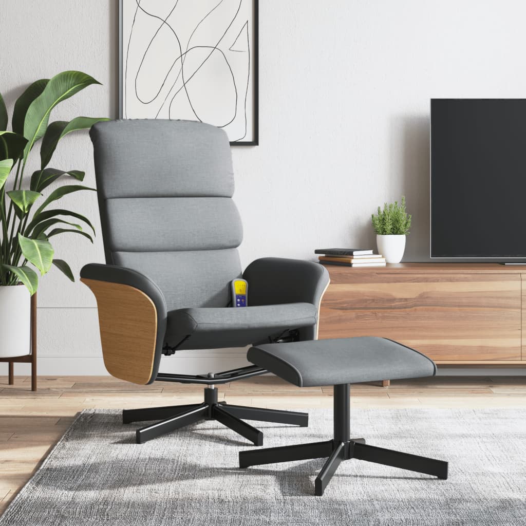 Vetonek Sillón reclinable de masaje con reposapiés tela gris claro