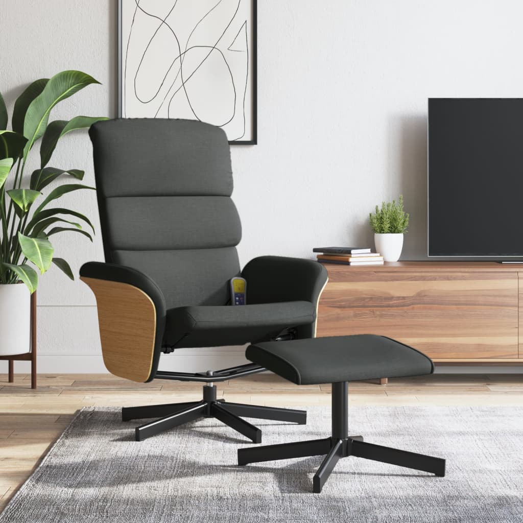 Vetonek Sillón reclinable de masaje con reposapiés tela gris oscuro