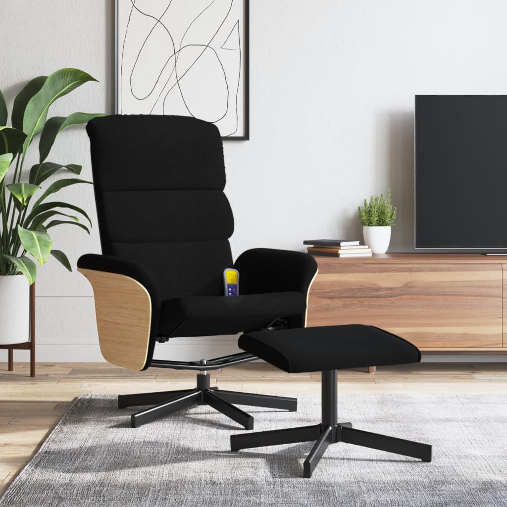 Vetonek Sillón reclinable de masaje con reposapiés tela negro