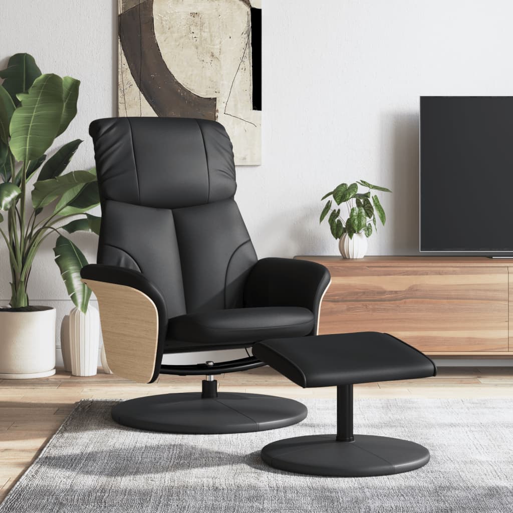 Vetonek Sillón reclinable con reposapiés cuero sintético negro