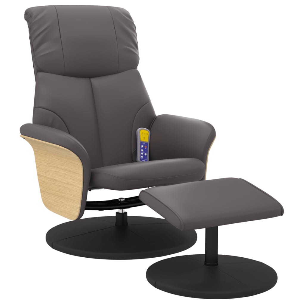 Reclining massage chair with gray synthetic leather rest