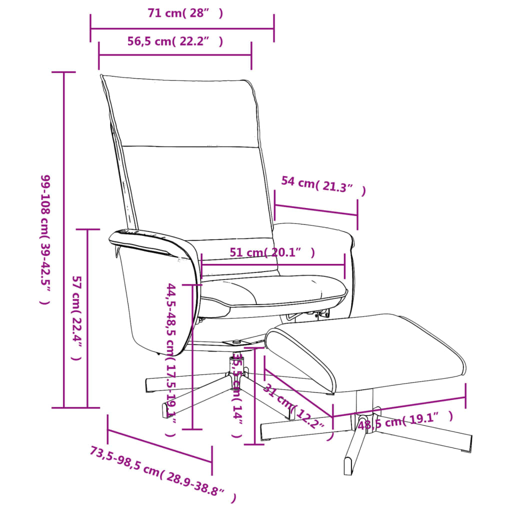 Sillón reclinable con reposapiés cuero sintético negro