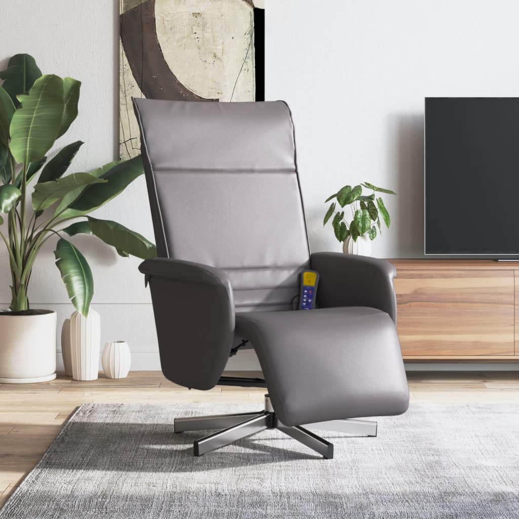 Vetonek Sillón reclinable de masaje con reposapiés cuero sintético gris