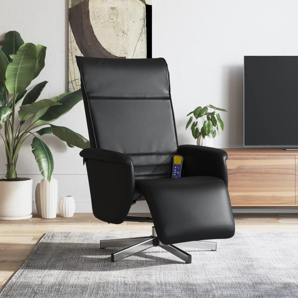 Vetonek Sillón reclinable masaje con reposapiés cuero sintético negro