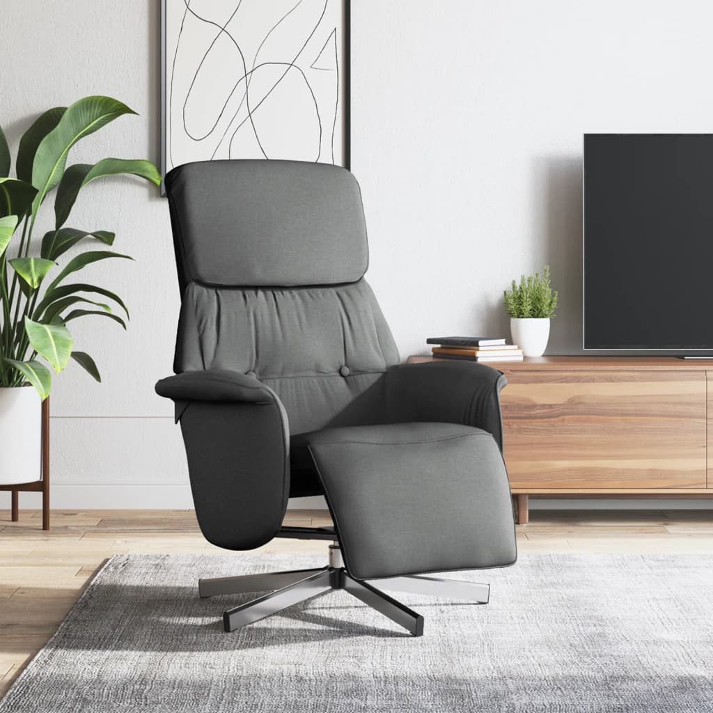 Vetonek Sillón reclinable con reposapiés tela gris oscuro