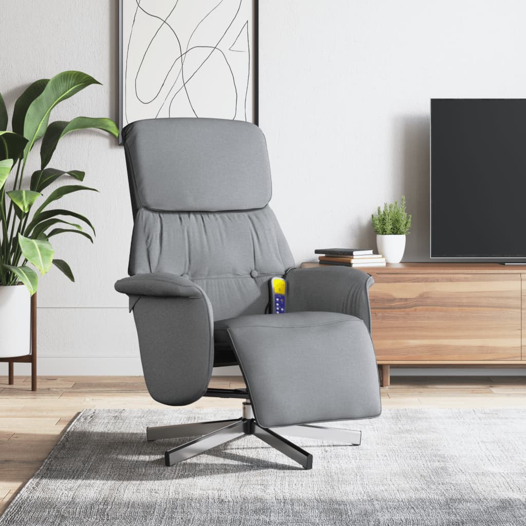 Vetonek Sillón reclinable de masaje con reposapiés tela gris claro