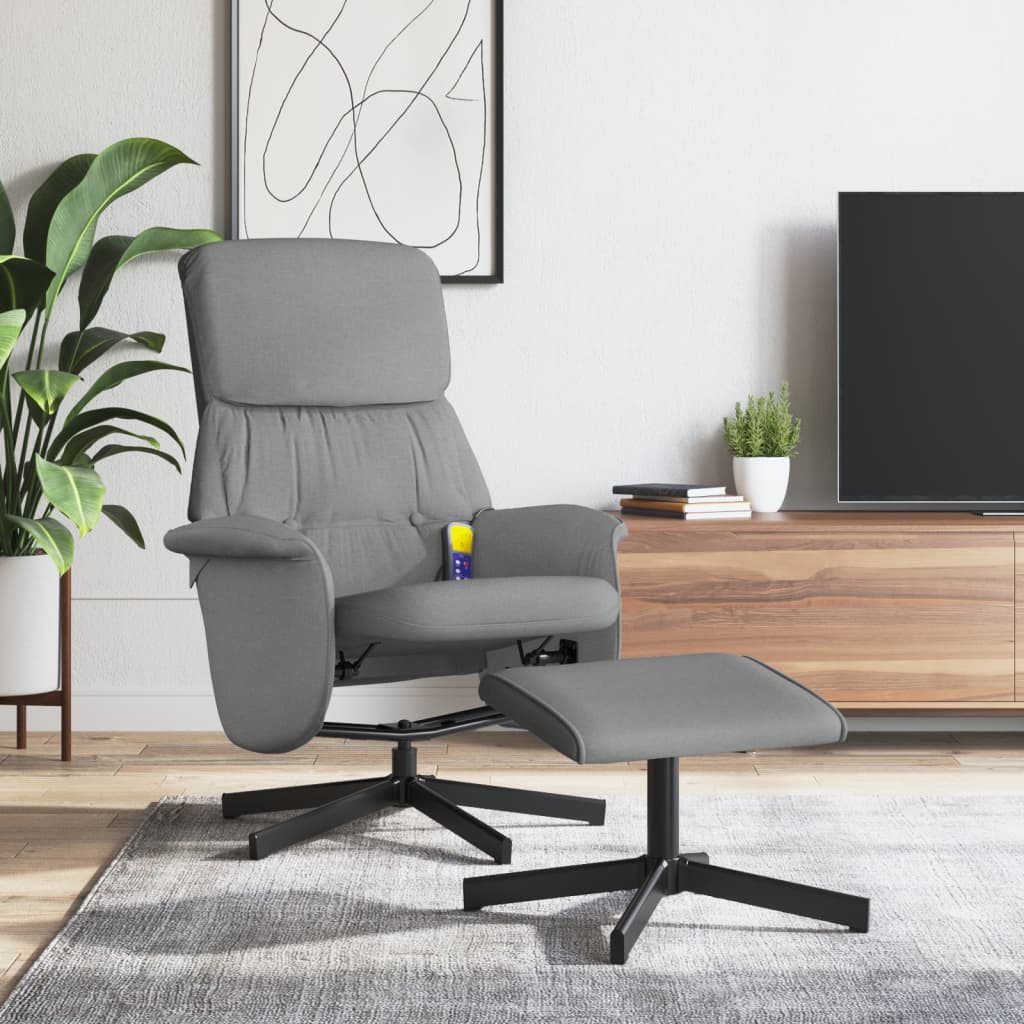 Vetonek Sillón reclinable de masaje con reposapiés tela gris claro