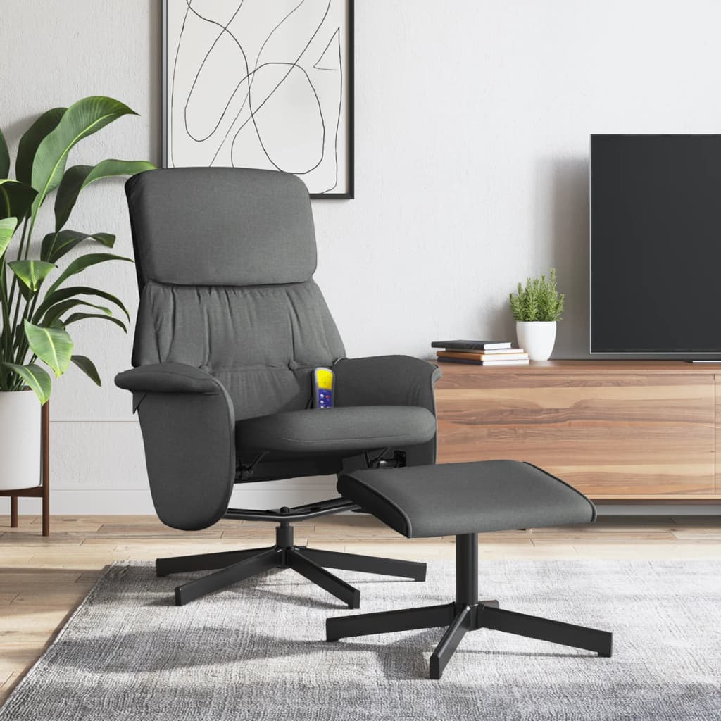 Vetonek Sillón reclinable de masaje con reposapiés tela gris oscuro