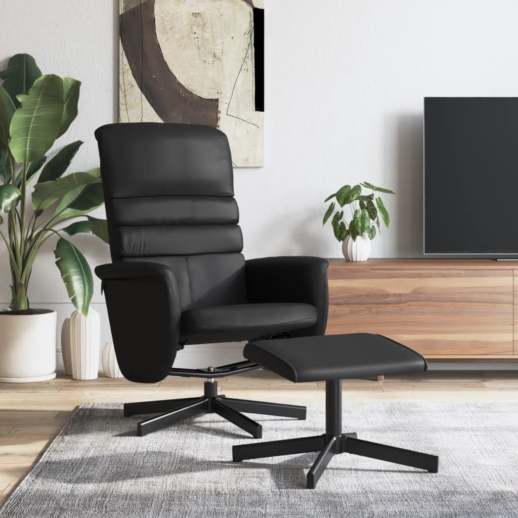 Vetonek Sillón reclinable con reposapiés cuero sintético negro