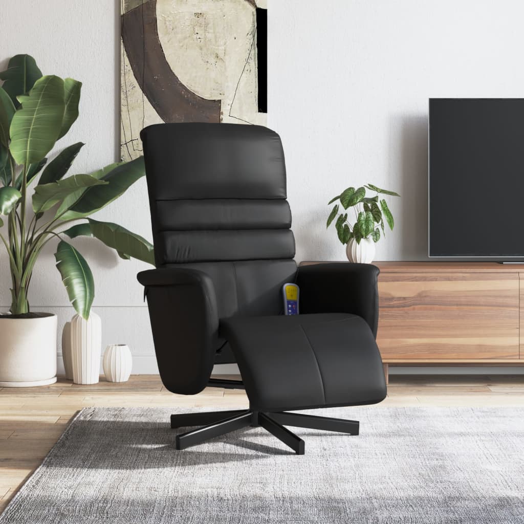 Vetonek Sillón reclinable masaje con reposapiés cuero sintético negro