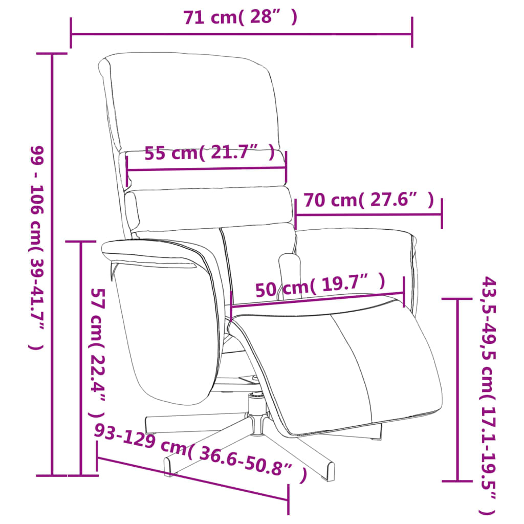 Reclinable armchair with brown synthetic leather rest