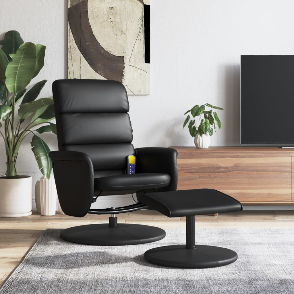 Vetonek Sillón reclinable masaje con reposapiés cuero sintético negro