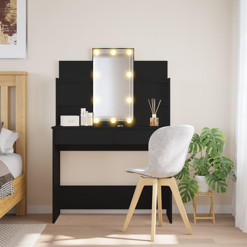 Dresser com luzes LED pretas 96x40x142 cm