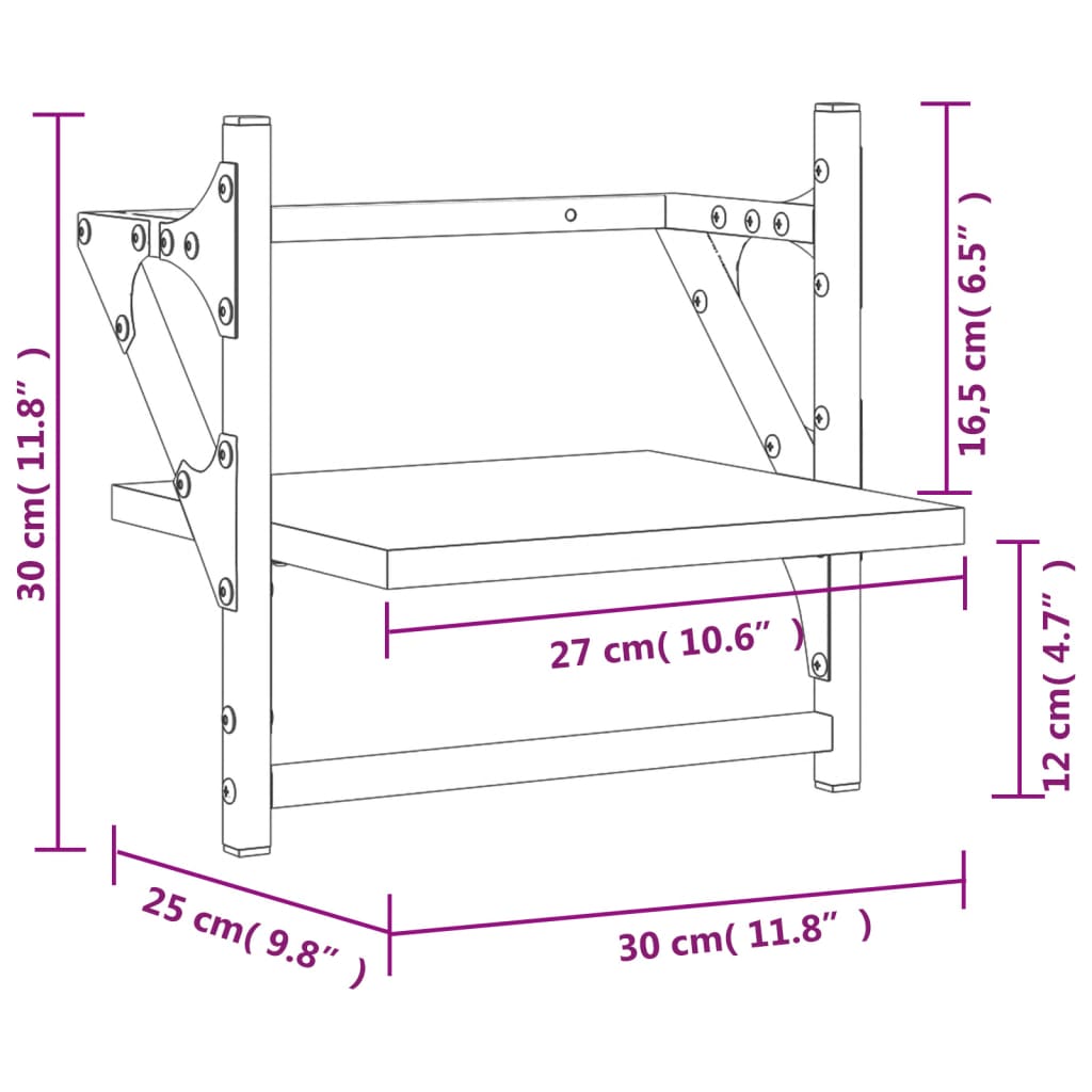 Estantes de pared con barras 2 unidades negro 30x25x30 cm