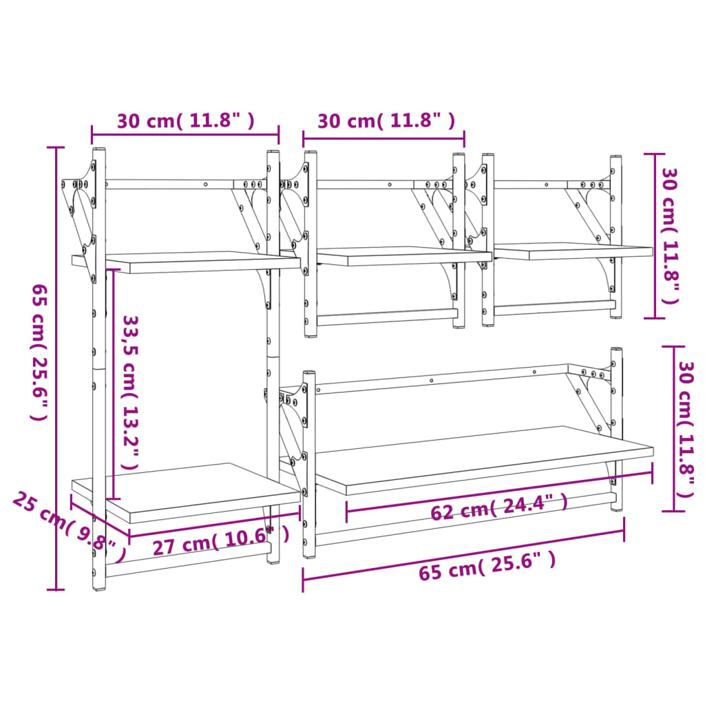 Prestatges de parets amb barres 4 PCS Enginyeria marró de fusta