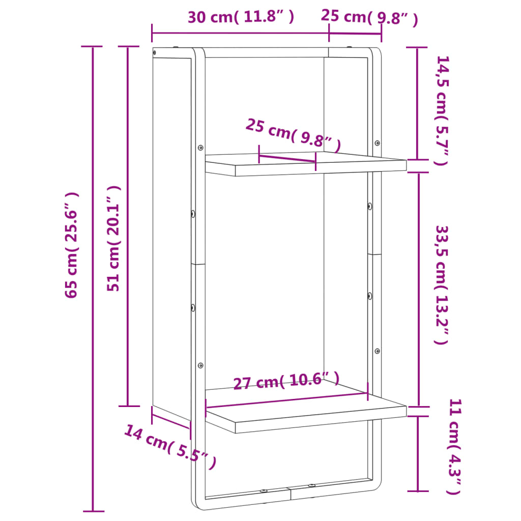 Prestatgeria de paret amb barra de roble Sonoma 30x25x65 cm