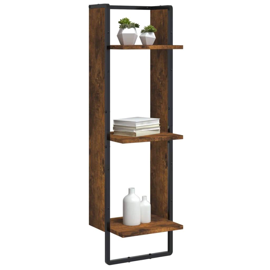 Wall shelf 3 levels wood smoked 30x25x100 cm v05