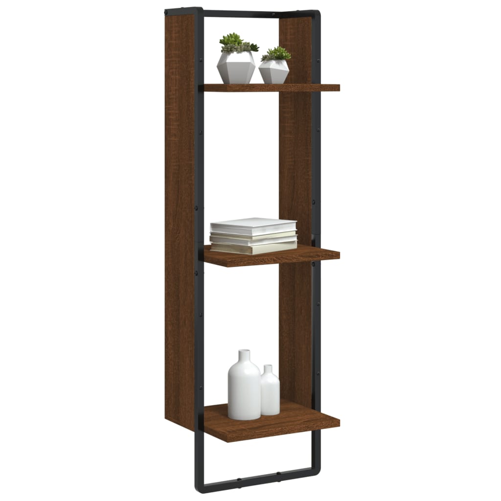 Wall shelf 3 levels brown wood oak 30x25x100 cm