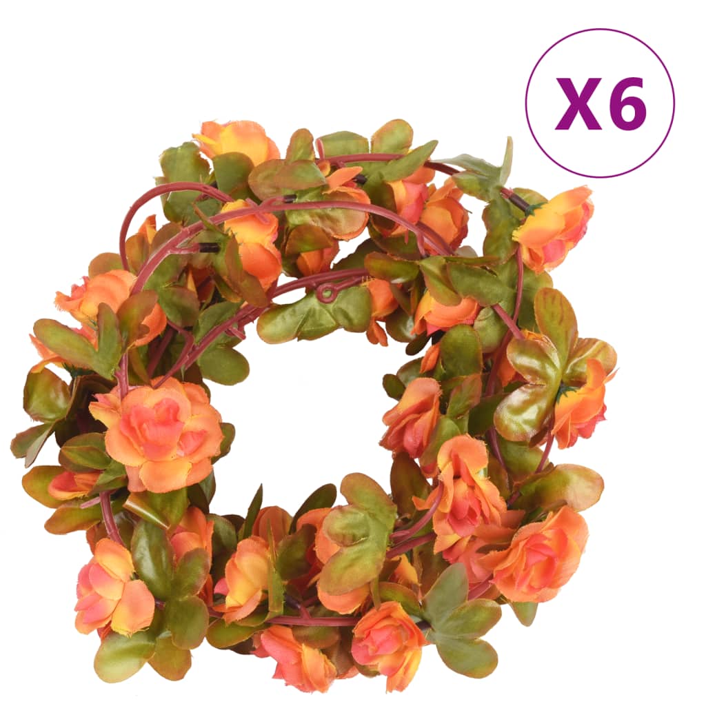 Guirnaldas de flores de navidad 6 uds naranja 250 cm v6849 Vetonek
