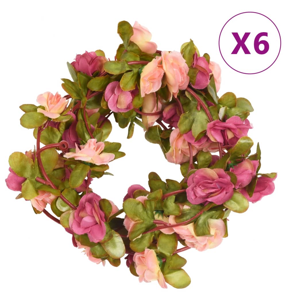 Guirnaldas de flores de navidad 6 uds rojo y rosa 250 cm v6856 Vetonek