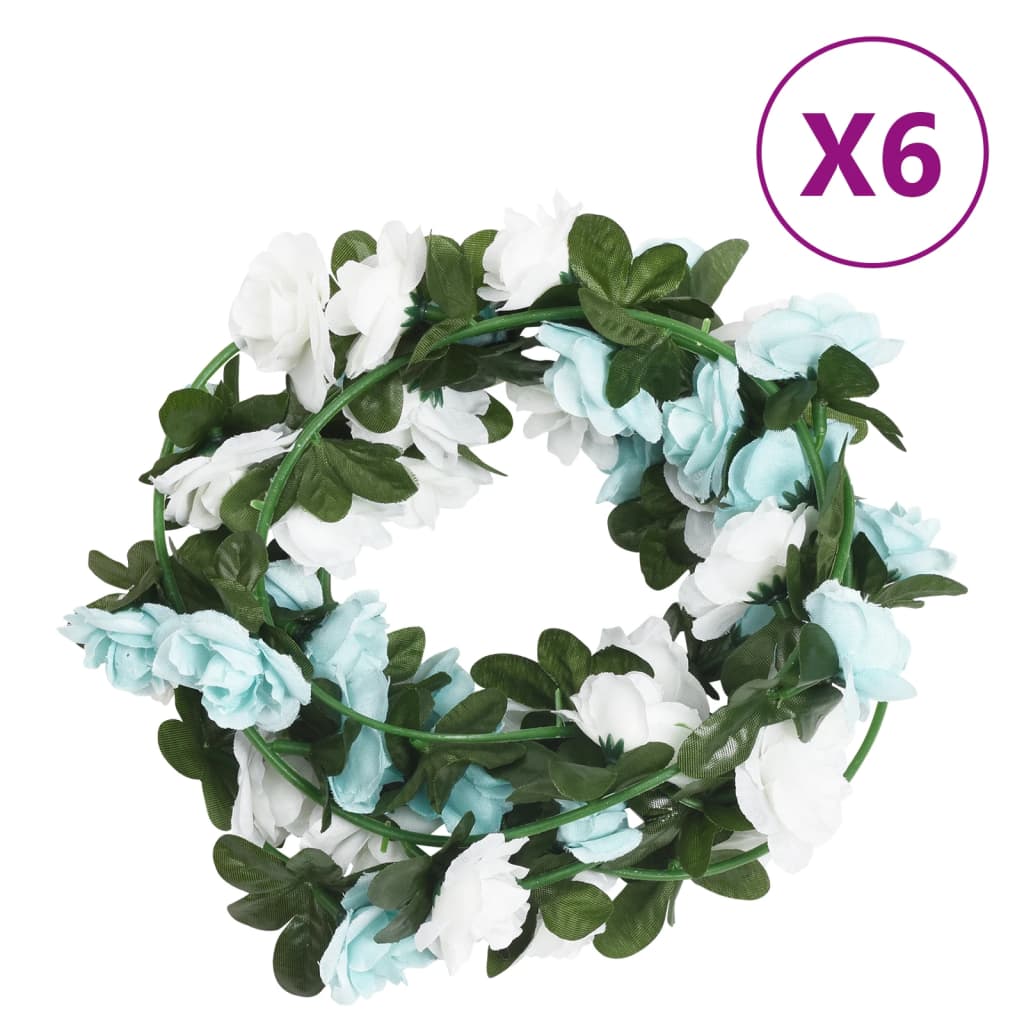 Guirnaldas de flores de navidad 6 uds azul y blanco 240 cm v7051 Vetonek