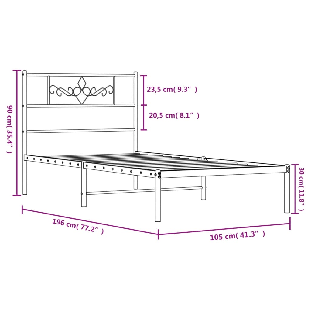 Estructura cama sin colchón con cabecero metal negro 100x190 cm