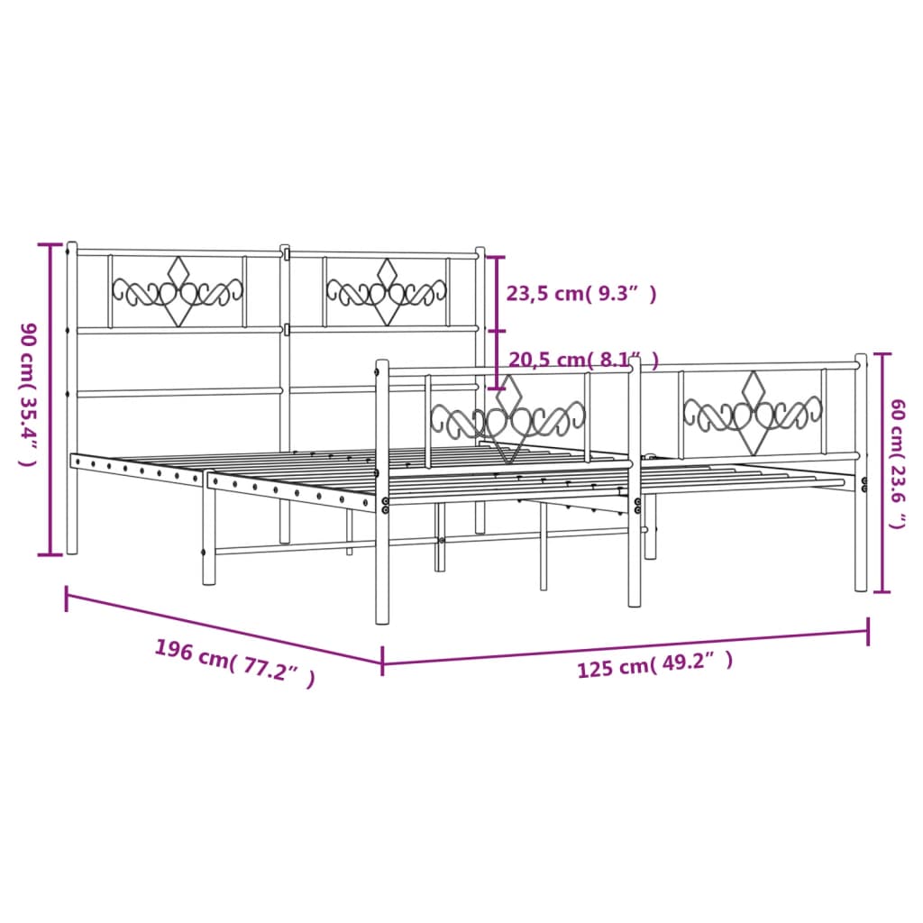 Estructura cama sin colchón con estribo metal negro 120x190 cm