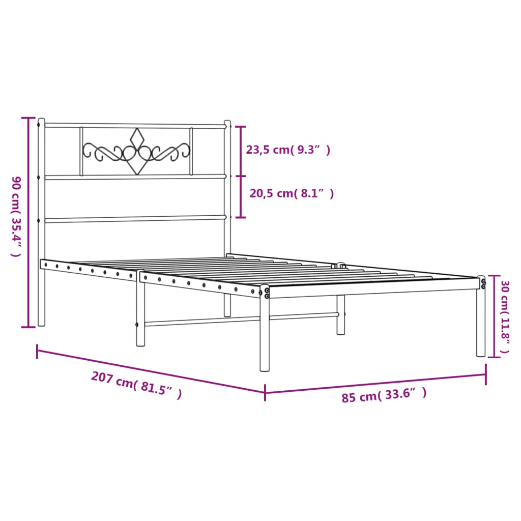 Estructura cama sin colchón con cabecero metal blanco 80x200 cm vidaXL