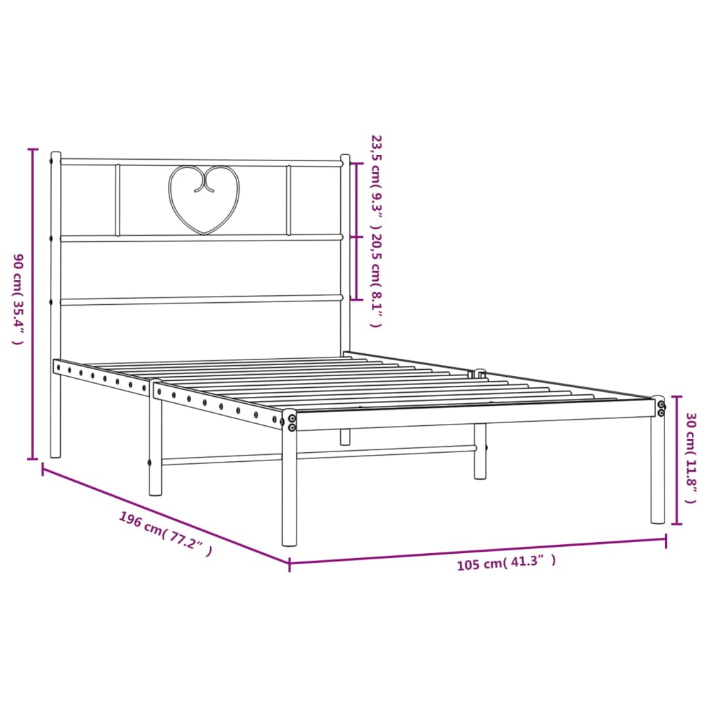 Estructura cama sin colchón con cabecero metal negro 100x190 cm vidaXL