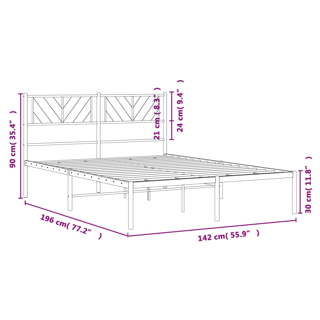 Estructura cama sin colchón con cabecero metal negro 135x190 cm vidaXL