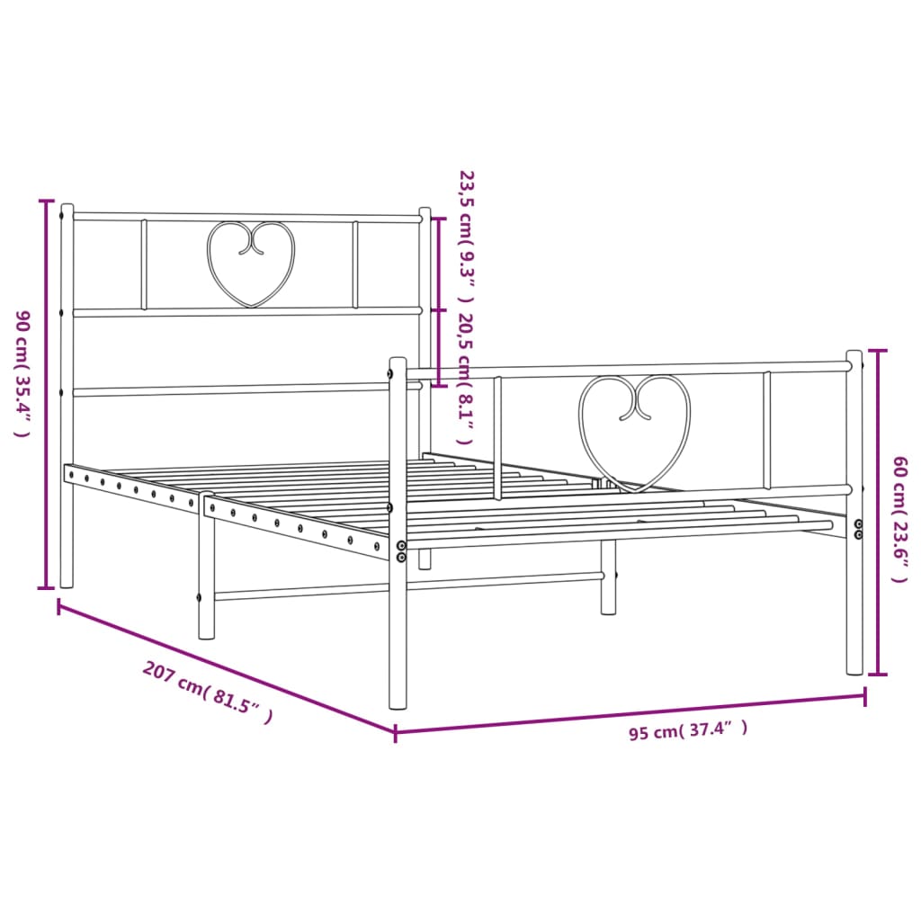 Estructura cama sin colchón con estribo metal negro 90x200 cm vidaXL