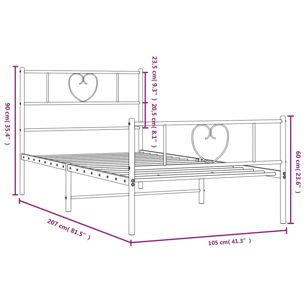 Estructura cama sin colchón con estribo metal negro 100x200 cm vidaXL