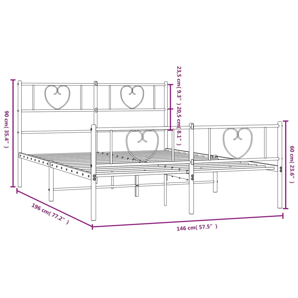 Estructura cama sin colchón con estribo metal negro 140x190 cm vidaXL