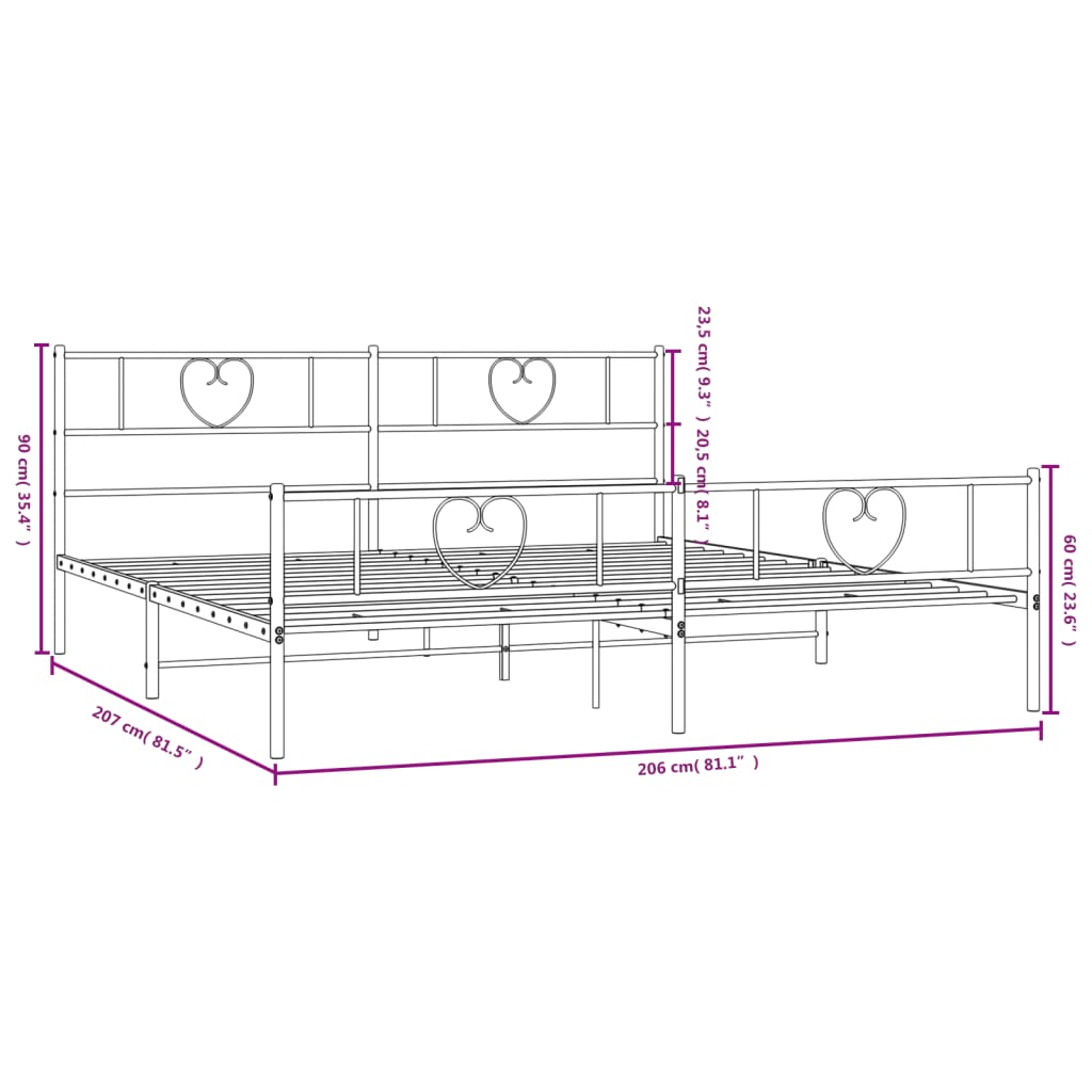 Estructura cama sin colchón con estribo metal negro 200x200 cm vidaXL