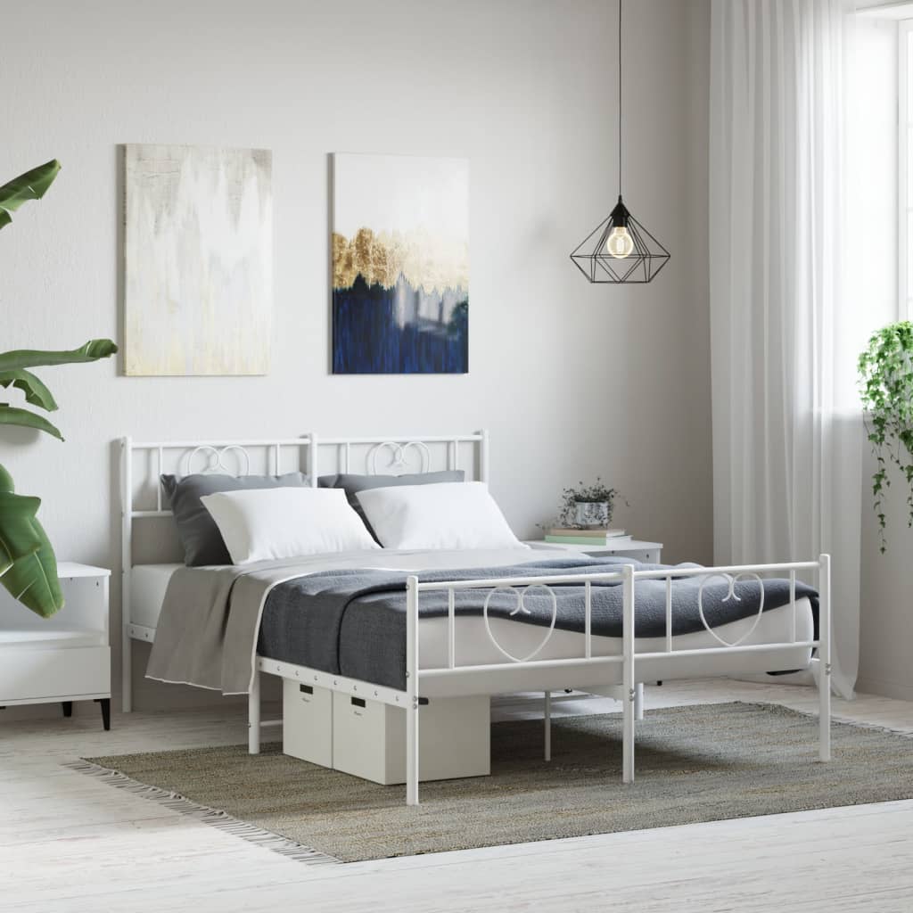 Vetonek Estructura cama sin colchón con estribo metal blanco 135x190 cm