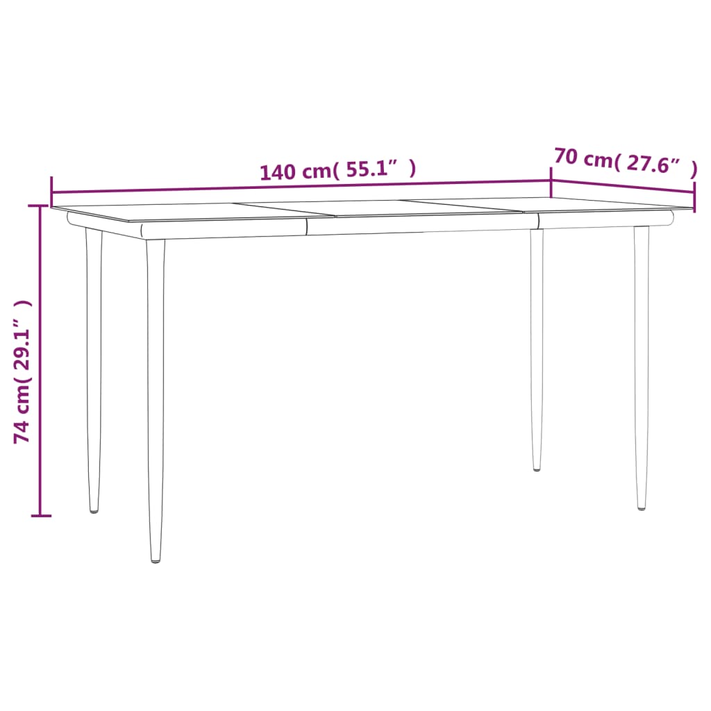 Juego de comedor para jardín 5 piezas acero y textilene negro vidaXL