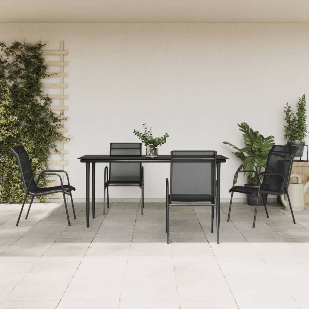 Vetonek Juego de comedor para jardín 5 piezas acero y textilene negro