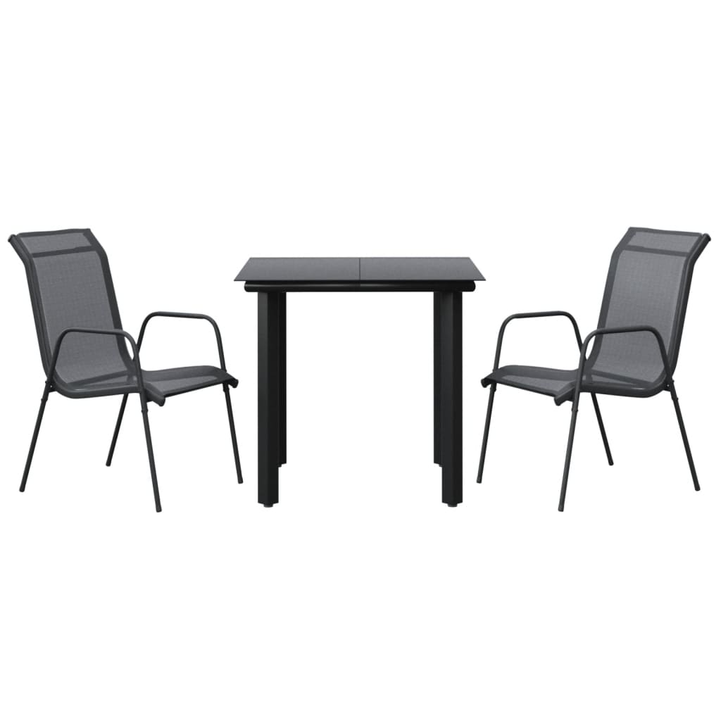 Juego de comedor para jardín 3 piezas acero y textilene negro vidaXL