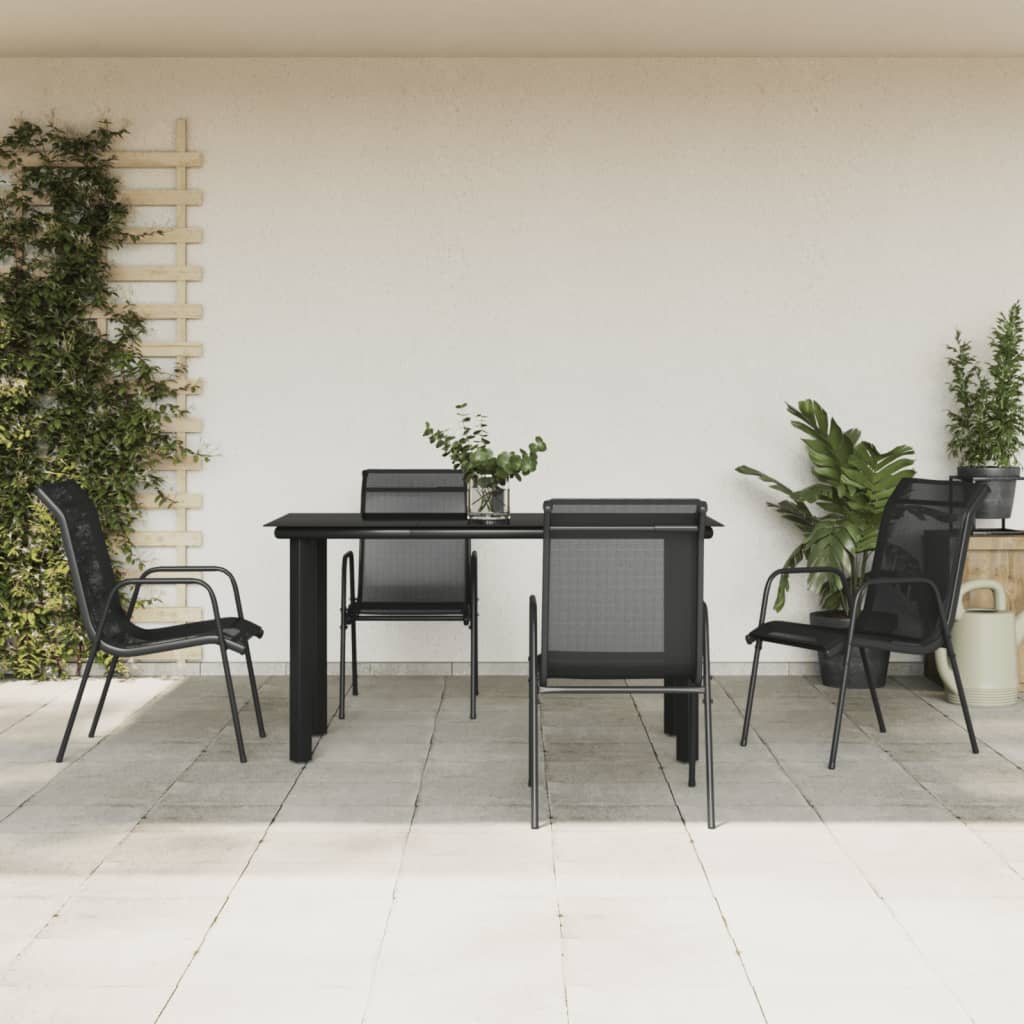 Vetonek Juego de comedor para jardín 5 piezas acero y textilene negro