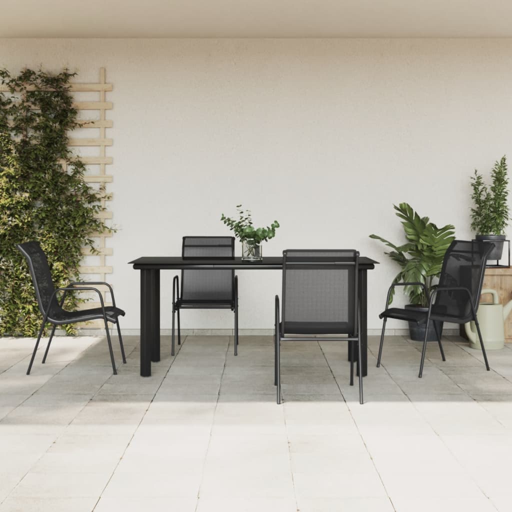 Vetonek Juego de comedor para jardín 5 piezas acero y textilene negro