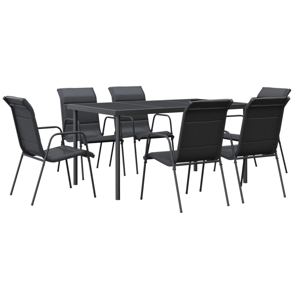 Juego de comedor para jardín 7 piezas acero y textilene negro vidaXL